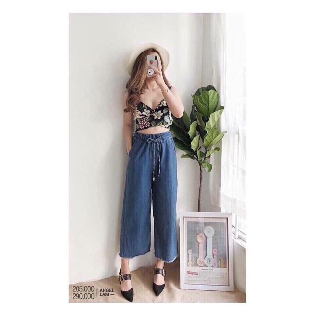 Quần ống rộng lưng thun #quầnbaggy #quầnbaggyjeans xinh xắn Quần baggy vải bò dày mềm Size S M L