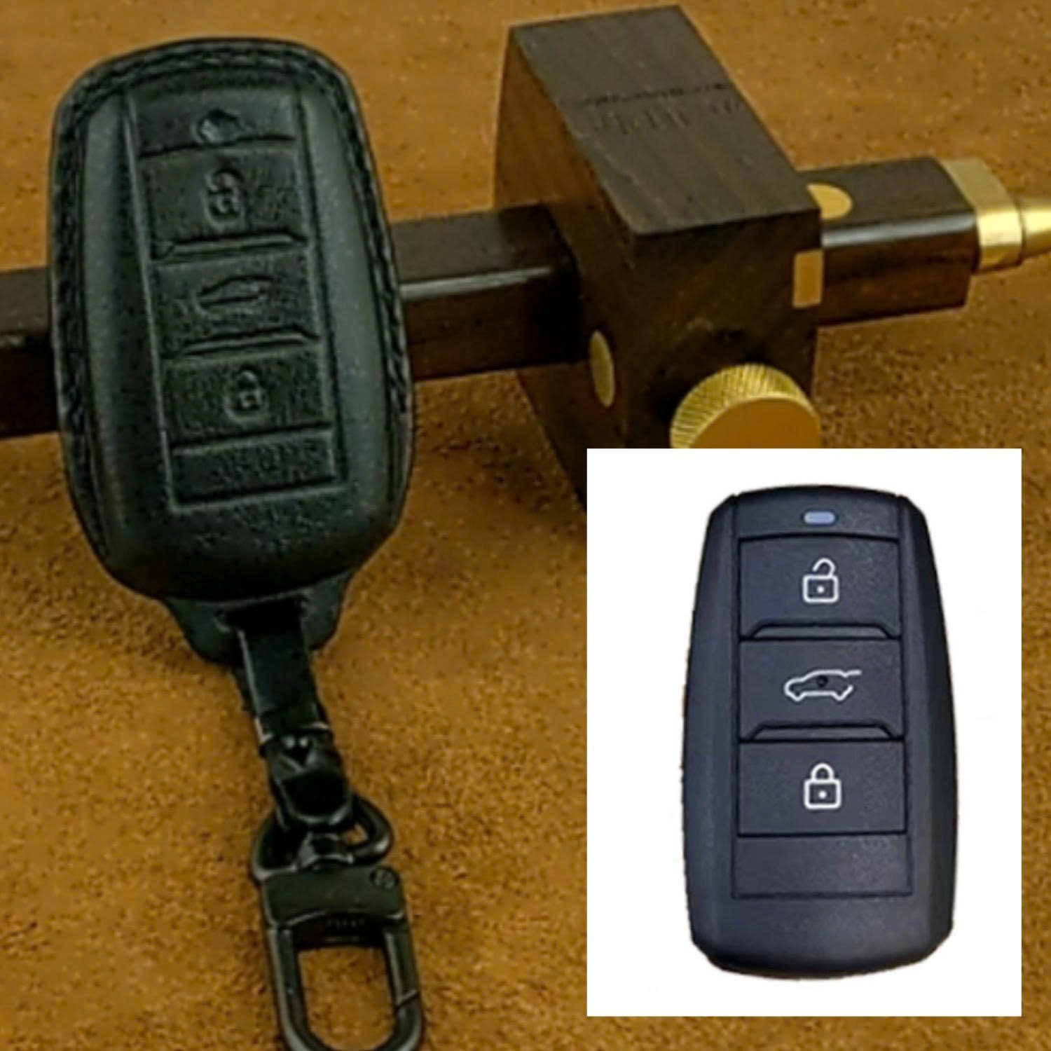 Bao da ép phom chìa khóa ô tô VF VF5 Limo Green MPV7 Herio Green da bò thât tặng móc khóa - hàng chính hãng
