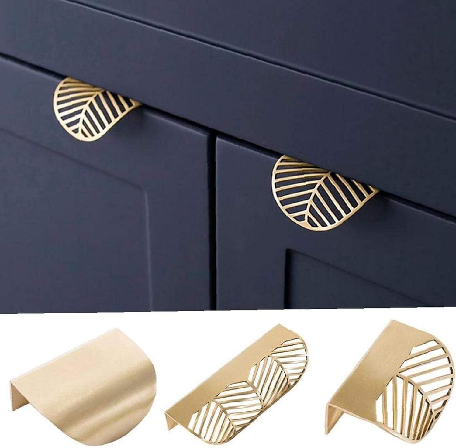 4 chiếc Hình chiếc lá Tay nắm tủ bằng vàng Tay nắm tủ bằng đồng thau Vàng Tay nắm cửa nhà bếp bằng đồng Núm kéo ngăn kéo Phần cứng 6mm cho độ dày cửa 20MM