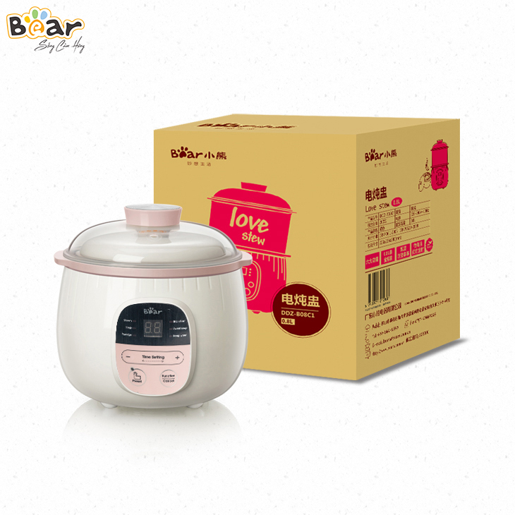 [Hàng Chính Hãng] Nồi nấu chậm Bear 0,8L SUBE001 (có lồng hấp). Đủ 3 màu: Vàng, hồng, nâu. sử dụng để Nấu, hấp, hầm cách thủy, giữ 100% giá trị dinh dưỡng có ruột nồi bằng sứ cao cấp.