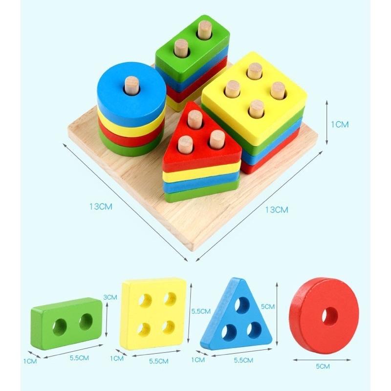 Đồ chơi gỗ montessori thả hình khối 4 cọc cho bé - Đồ chơi thông minh - Loại 1 cao cấp an toàn