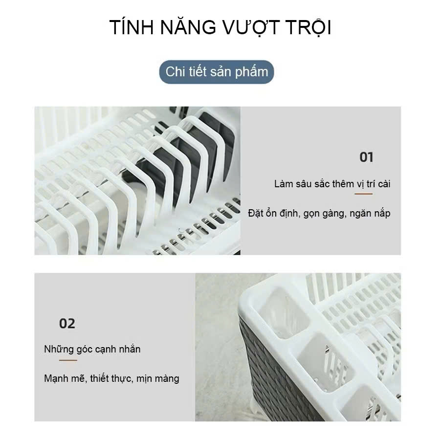 Kệ Úp Bát Đĩa 2 Tầng Kèm Ống Đựng Đũa Thìa Đa Năng Rổ Úp Bát Có Khay Hứng Thoát Nước Tiện Lợi- Hàng Chinh Hãng MINIIN