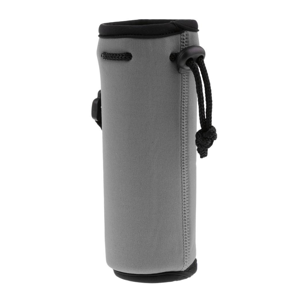 2pcs Black & Grey Neoprene Insulated 500ml Sports Drink Water Bottle Cover Sleeve Holder with Drawstring & Clip 175 x 64mm