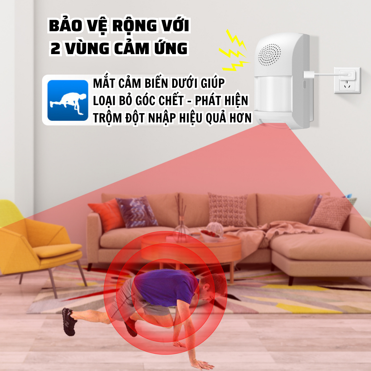 Chuông báo động chống trộm cảm biến hồng ngoại kết nối wifi CTFAST CS62W - Điều khiển từ xa qua app, âm báo 110 dB ,2 vùng cảm biến, 4 chế độ báo động thông minh - Hàng chính hãng