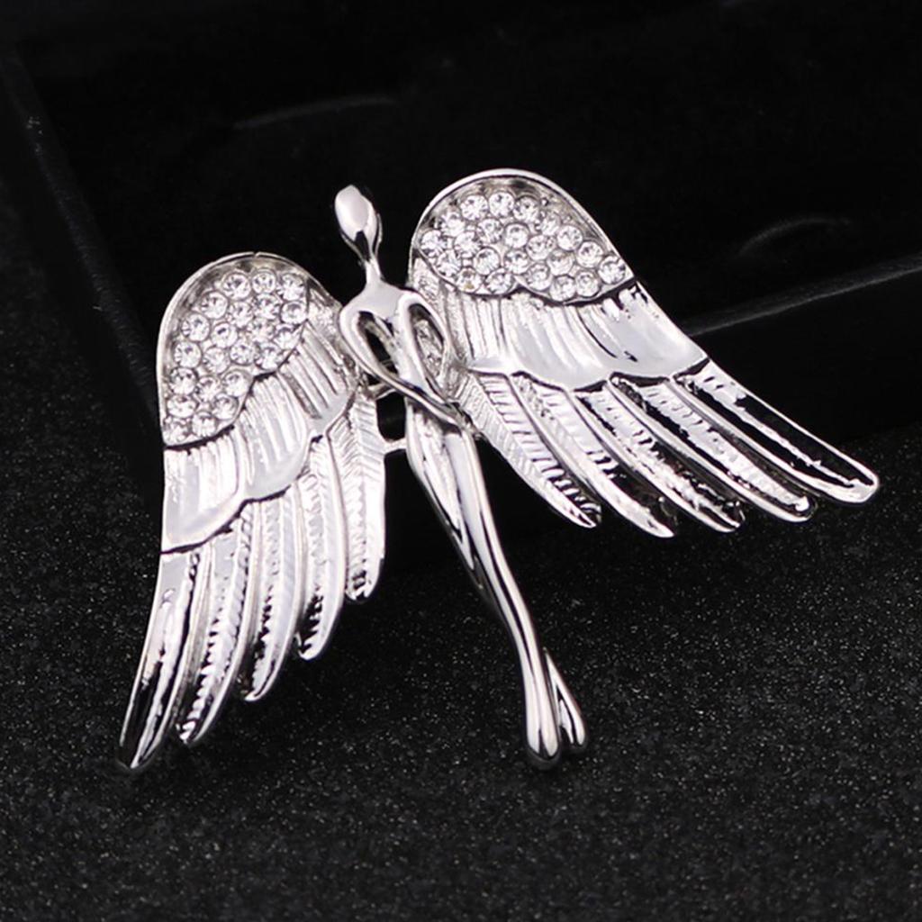 2X Fashion Angel Wings Brooch Charming Crystal Brooch Pin for Men Women Silver