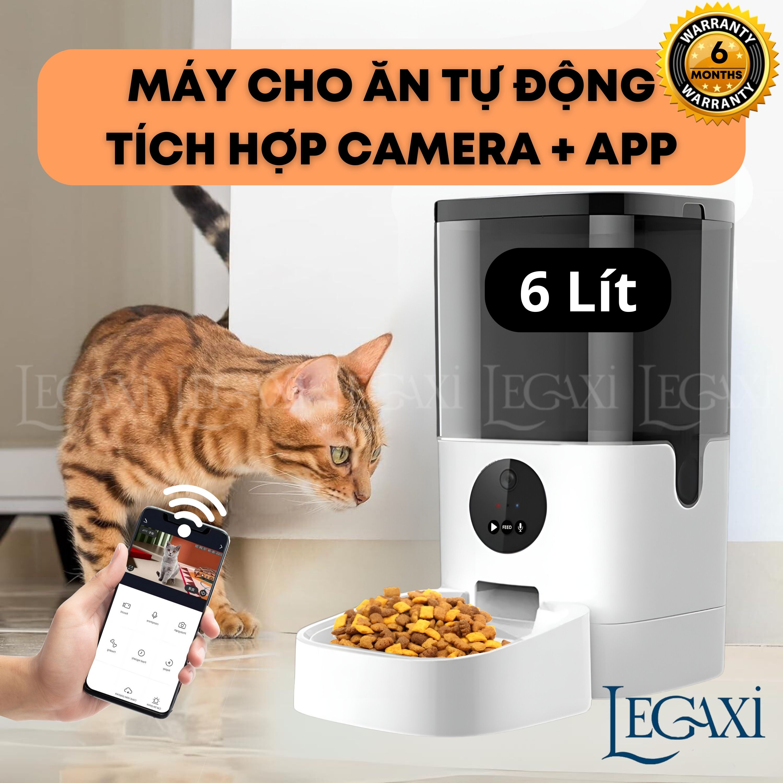 Máy Cho Ăn Tự Động Chó Mèo Pet Thú Cưng Dung Tích 6 Lít Camera Kết Nối Bluetooth App Ghi Âm Dudupet Cat Dog Legaxi
