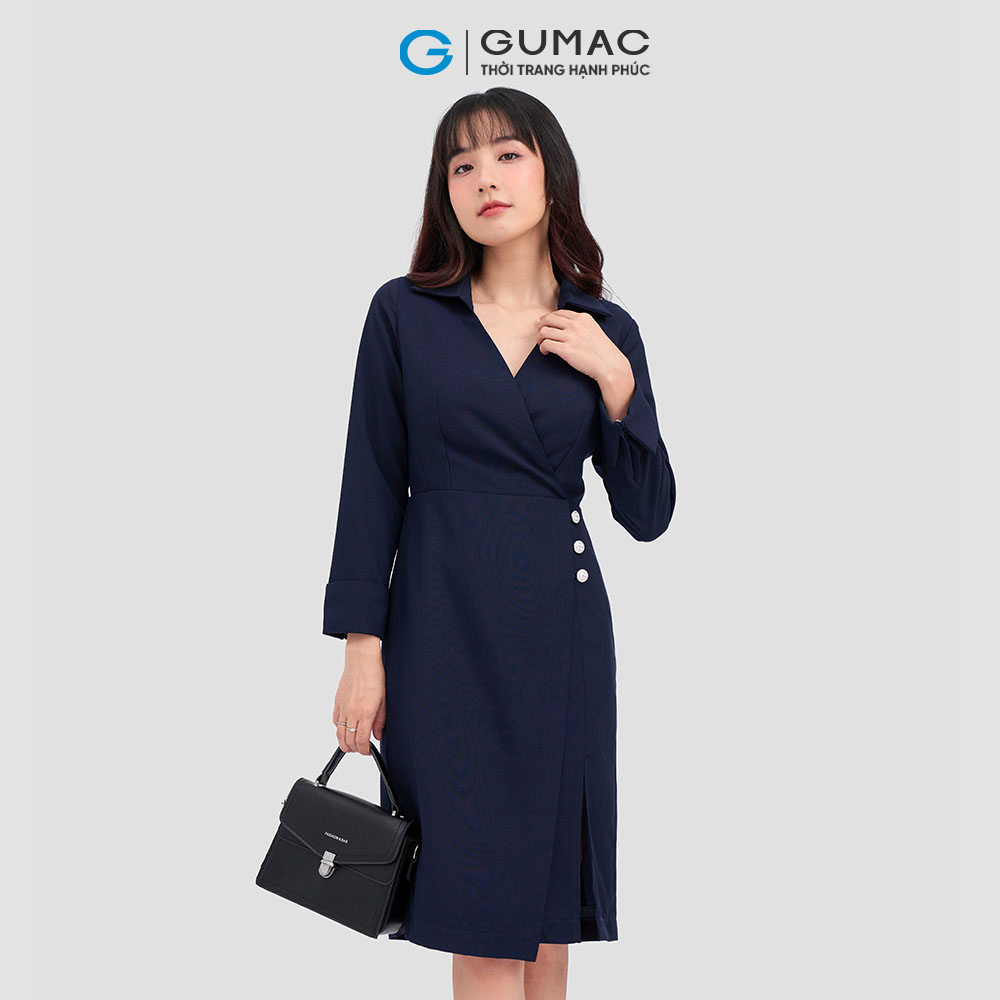 Đầm đắp chéo phối nút DC12081 thời trang GUMAC