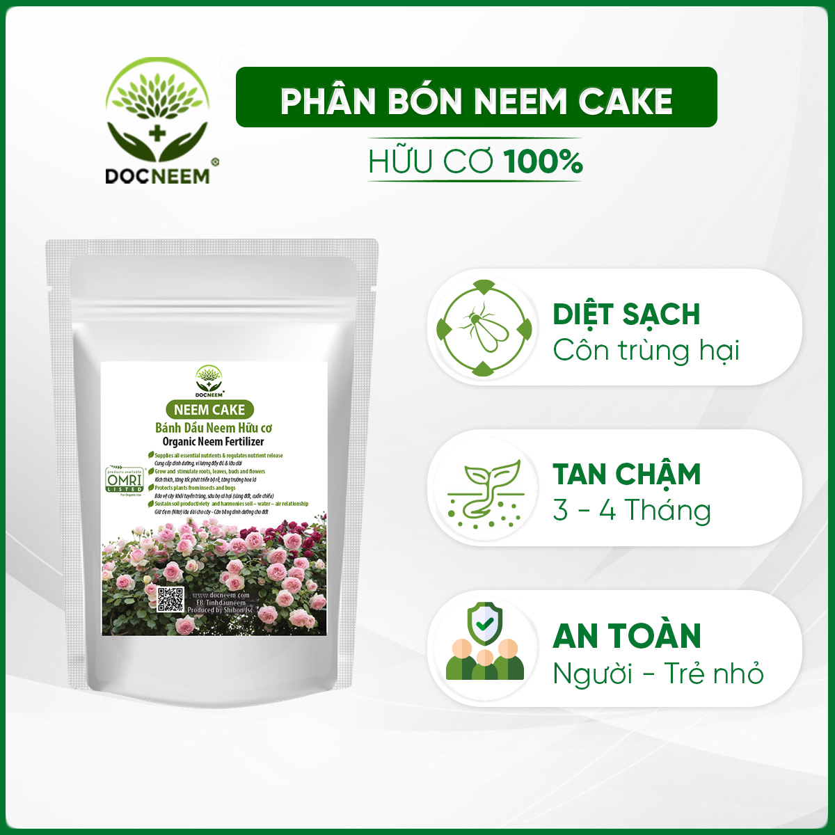 Neem Cake , Phân bón hữu cơ dưỡng mầm lá tốt nhất cho hoa hồng, hoa lan,Trị và phòng ngừa bệnh tuyến rễ như nấm rễ, sùng đất, cuốn chiếu, ốc sên, tuyến trùng