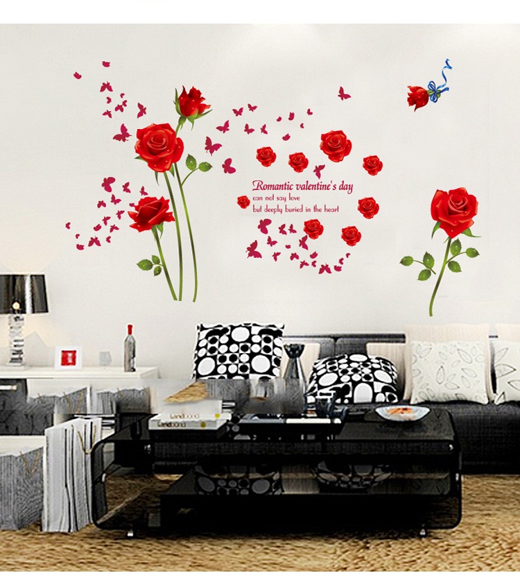 TRANH DECAL DÁN TƯỜNG 3D CAO CẤP HOA HỒNG ĐỎ -TÌNH YÊU LÃNG MẠN