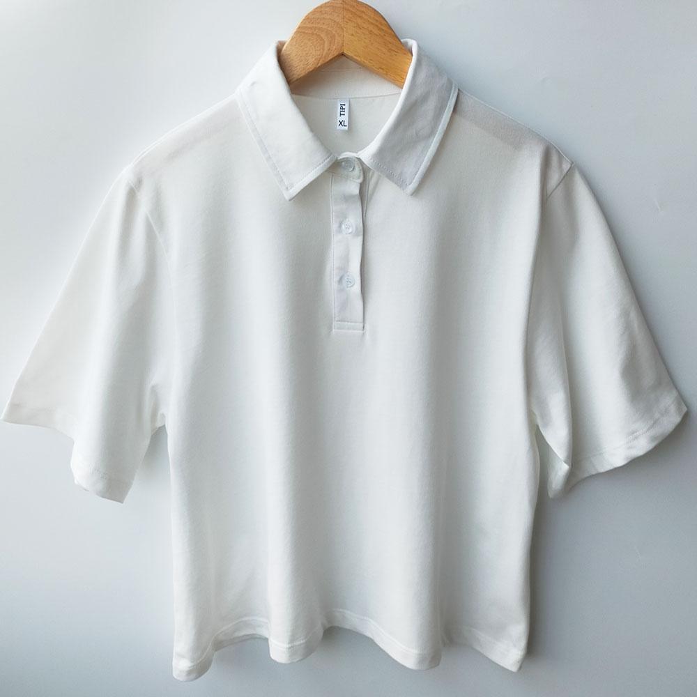 Áo croptop polo nữ tay ngắn kẻ sọc, chất vải 100% cotton, phong cách trẻ trung và thời trang cho mùa hè - Trắng trơn