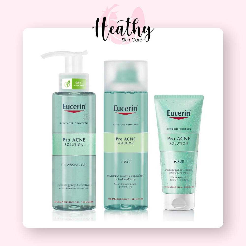 Combo Eucerin Proacne Cho Da Nhờn Mụn: Gel Rửa Mặt, Nước Hoa Hồng Và Tẩy Tế Bào Chết