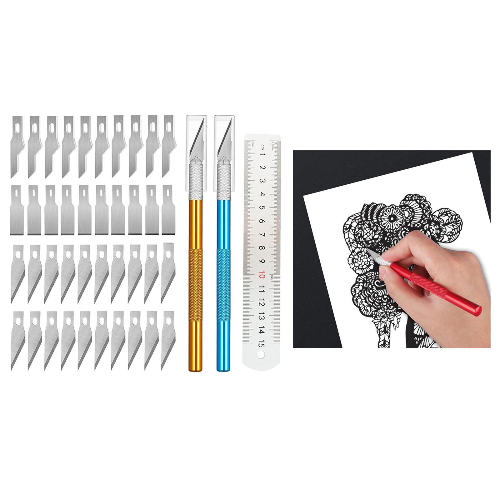 42 PCS Carving Craft Knife & Spare DIY Art Work Blades Secure Scrapbooking