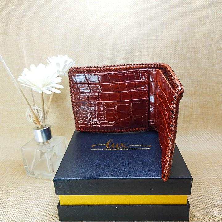 Ví Nam Da cá sấu LuxLeather LM2114 Đan Viền thủ công - Hai mặt - Kiểu ngang - Da Trơn