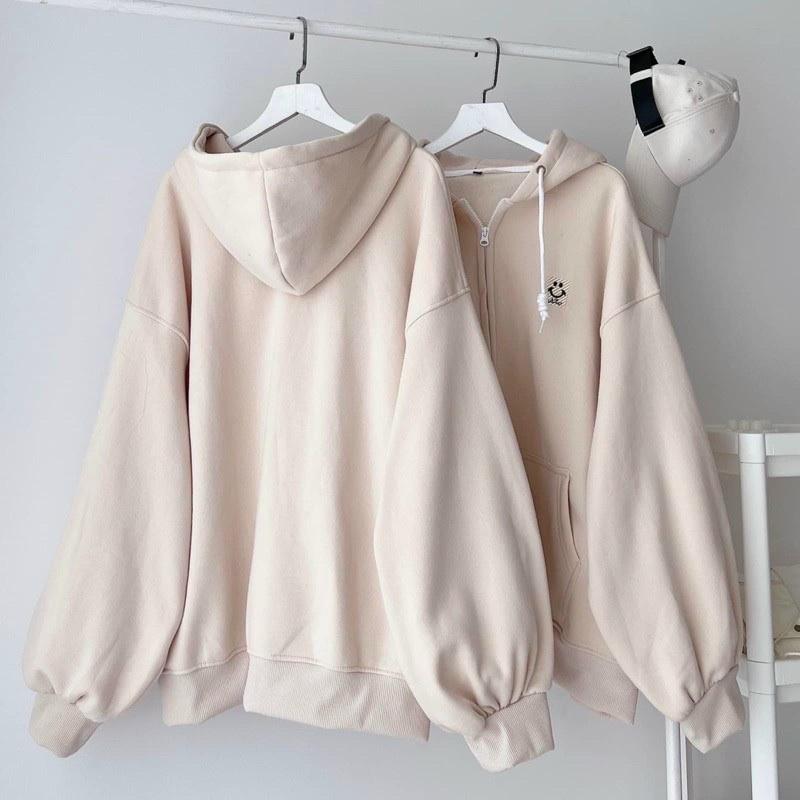 Áo KHOÁC Hoodie Thêu Mặt Cười 3 Màu Nam Nữ Ulzzang Unisex