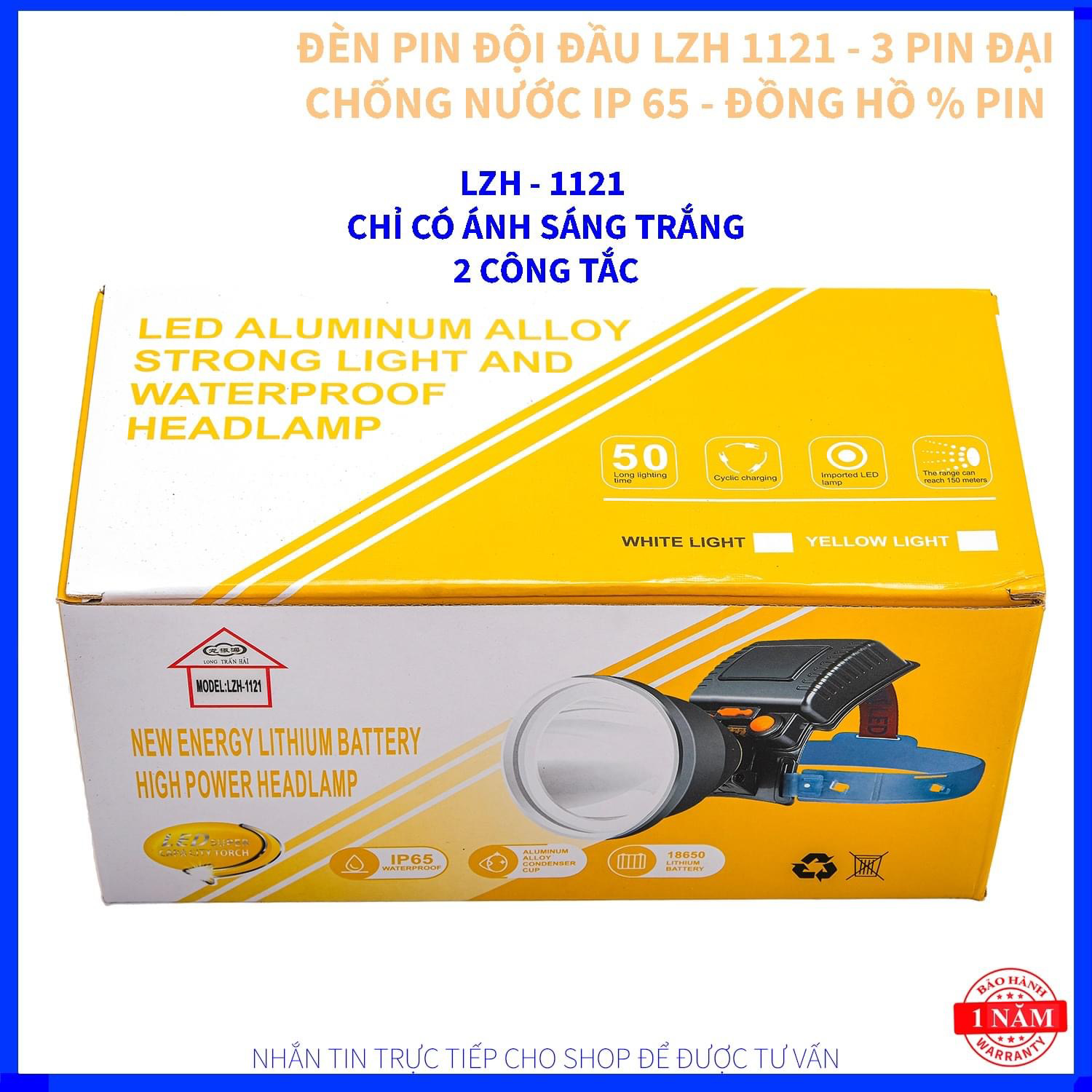 ĐÈN PIN ĐỘI ĐẦU LZH 1121 - 3 PIN ĐẠI 26650 VÀ 4 PIN 18650 - SÁNG 15H - 20H LIÊN TỤC - TRÁ 12CM - 2 CÔNG TẮC - 3 CHẾ ĐỘ SÁG - KÍNH THỦY TINH - CHỐNG NƯỚC IP65 - DÂY NHỰA