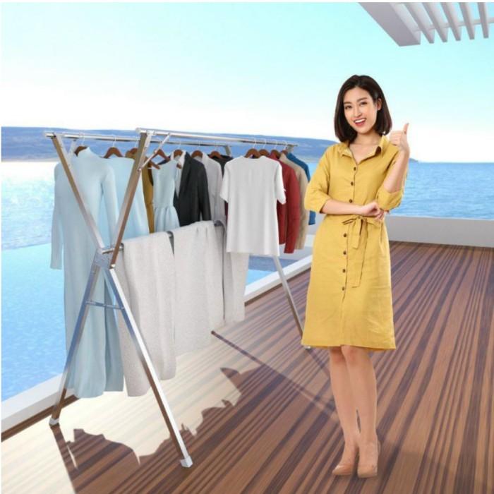Giá Phơi Quần Áo Sào phơi đồ đôi Hình Chữ X 2,4m + tặng kèm móc treo