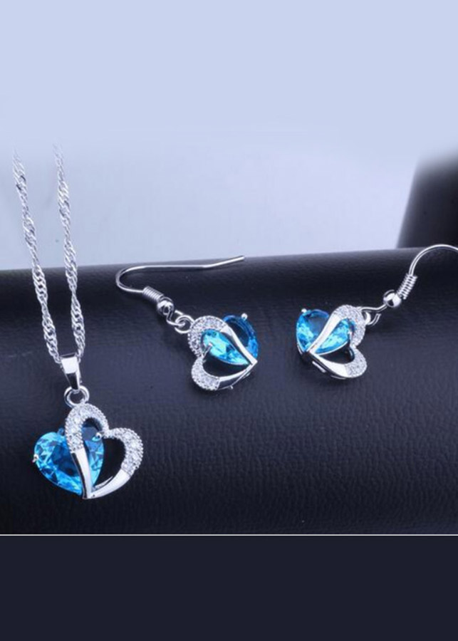 Bộ trang sức 3 món trái tim đôi xanh biển BHB65