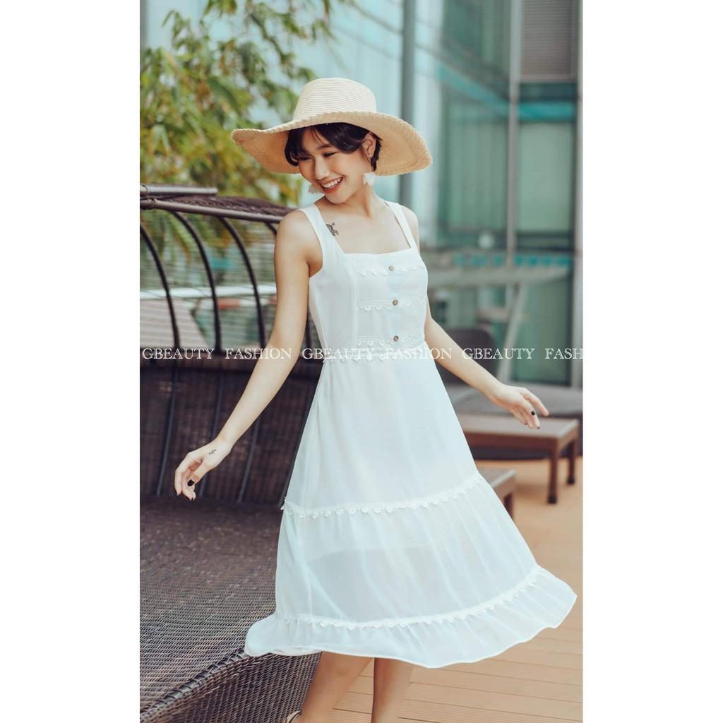 G beauty váy maxi phối ren trắng