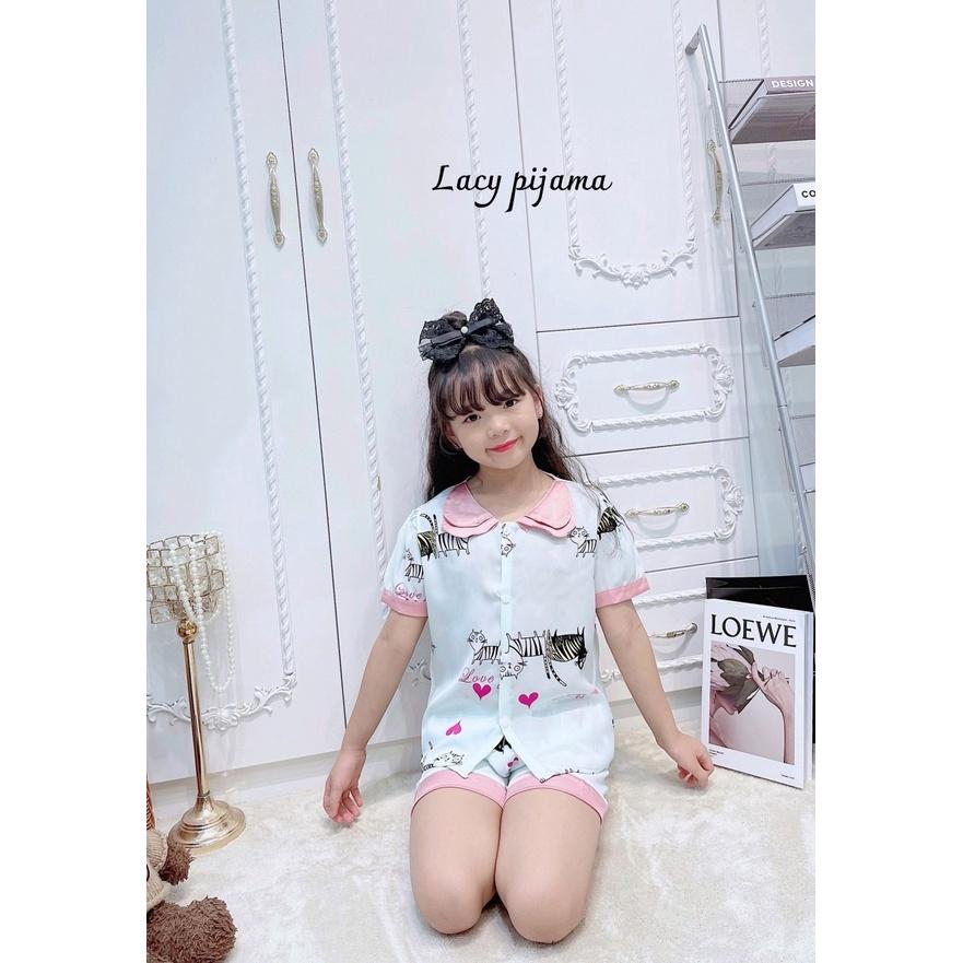 Đồ bộ ngủ bé gái, bộ pijama ngắn tay cho bé gái size 19-35kg chất lụa mango mềm mát