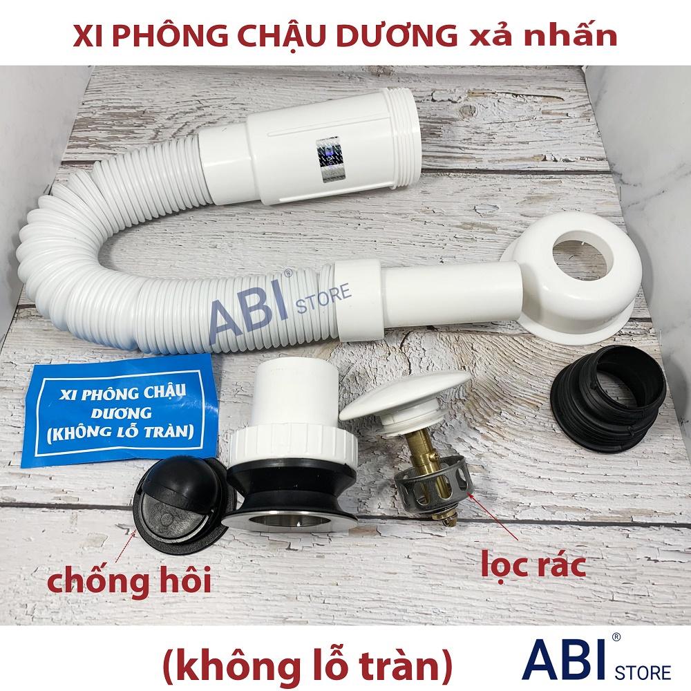 Xi phông nhấn xả hàng hãng chống hôi, Xi phông lavabo cho chậu dương không lỗ xả tràn có lọc rác