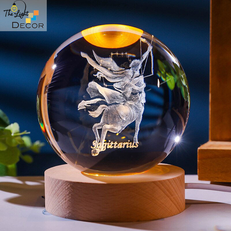 Bộ quà tặng Quả Cầu Pha Lê 3D LED Cung Nhân mã Sagittarus