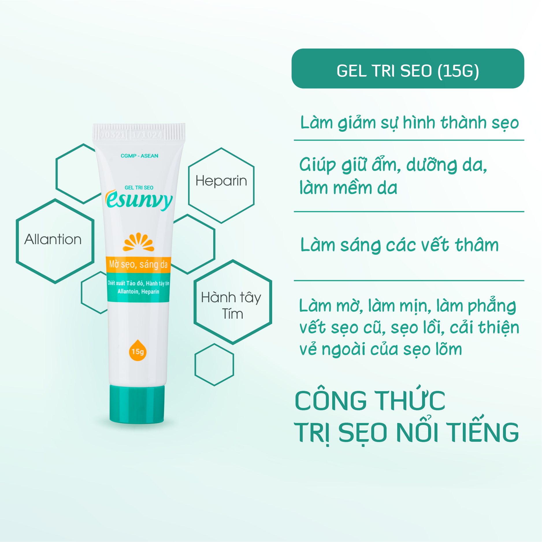 Bộ Chăm Sóc Da Sẹo Mụn & Chống Nắng Hiệu Quả Esunvy - Giúp Sạch Mụn, Hết Thâm, Mờ Sẹo, Lành Tính CSDSMCN