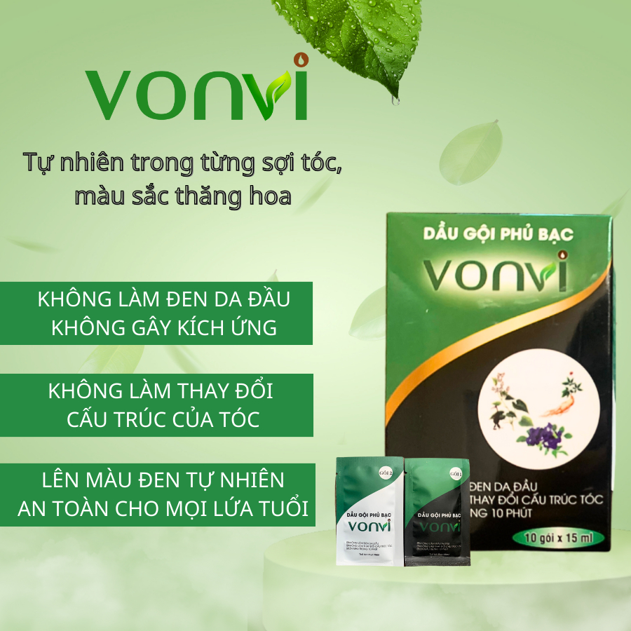 Dầu Gội Phủ Bạc Đen Tóc Thuốc Nhuộm Tóc Đen Tạm Thời Tại Nhà Theo Dạng Gói VONVI