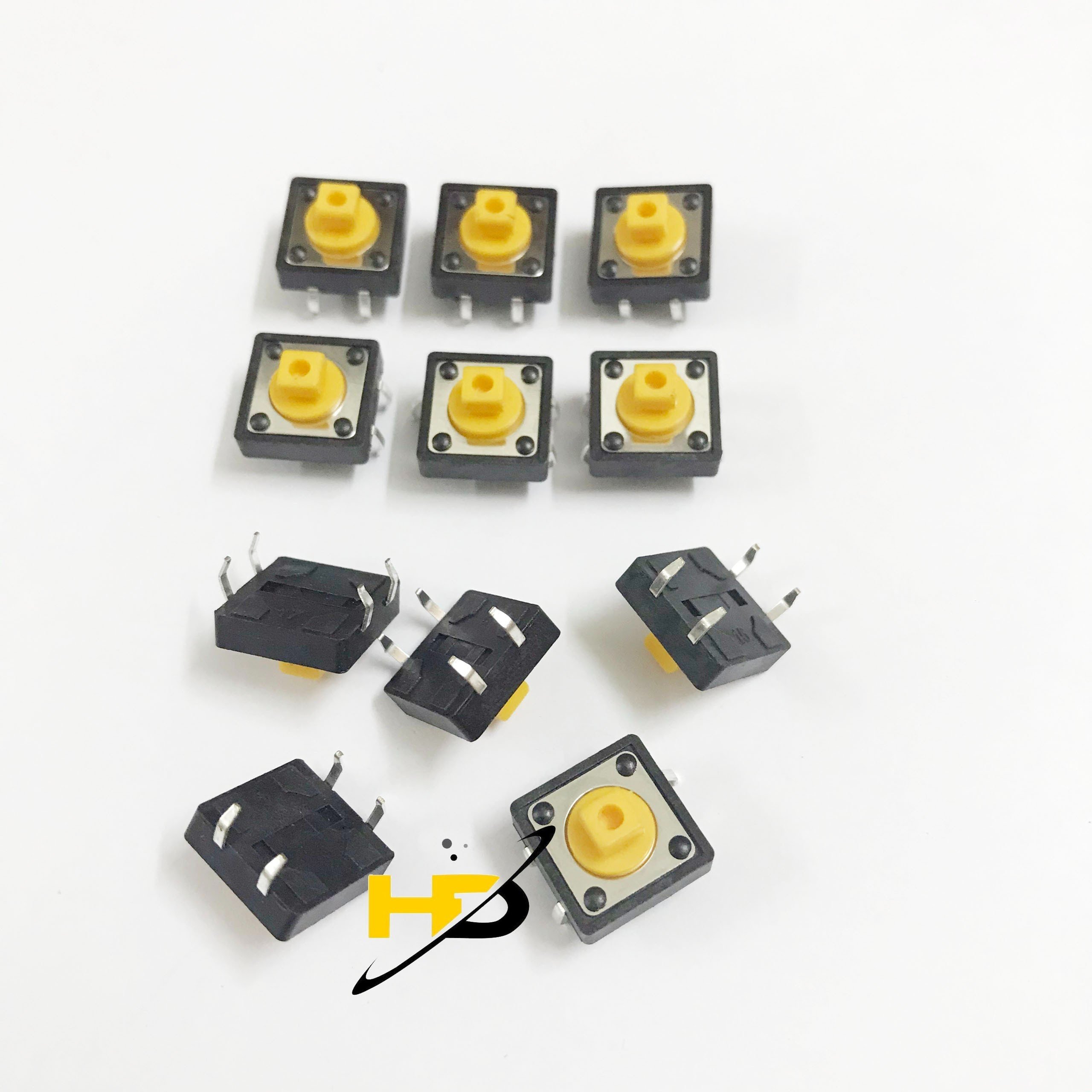 Nút Nhấn 4 Chân 12x12x7.3mm Kèm Nắp Màu Vàng Chống Nước