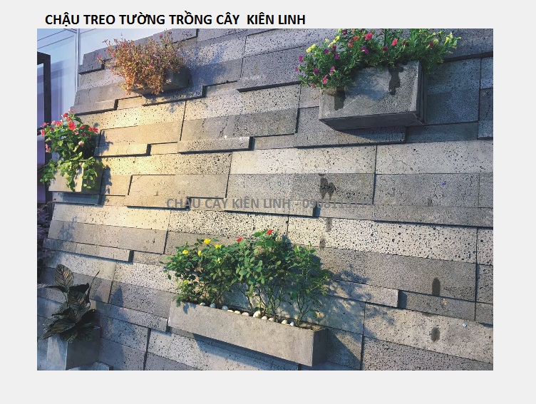 Chậu treo tường trồng cây và ốp tường trồng hoa bằng đá ong xám tự nhiên hình chữ nhật D30xR15xC15cm ốp giếng trời ban công sân thượng và trồng cây cảnh ngoài trời bền vĩnh viễn