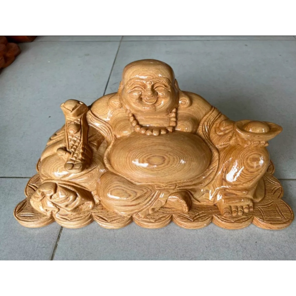 Tượng phật di lặc ngồi gỗ pomu ngang 25cm