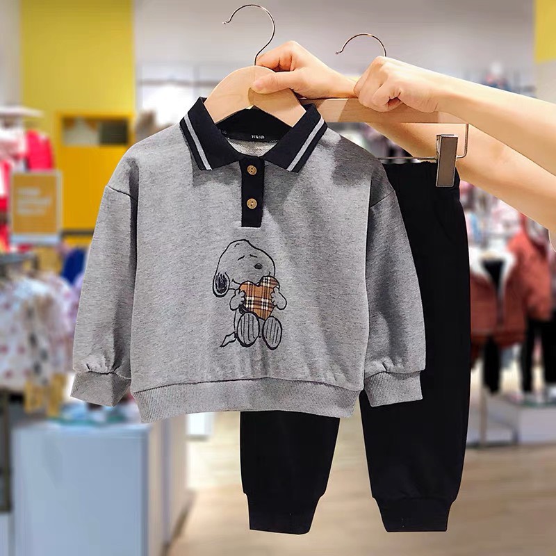 Bộ Quần Áo Nỉ Thu Đông Siêu Chất Snoopy Cho Bé Trai Gái 10-22kg