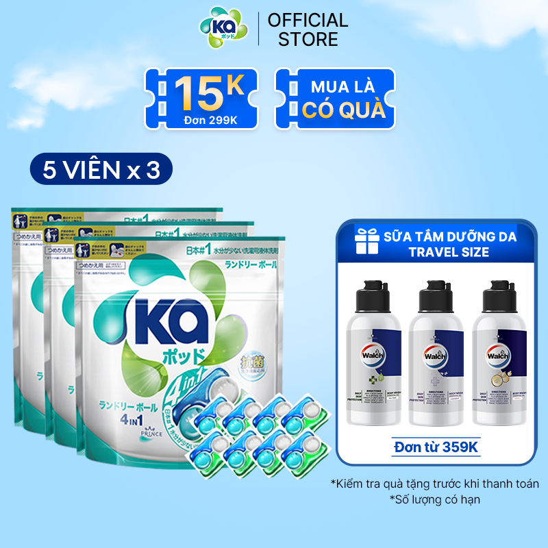 Combo 3 Túi Viên Giặt Xả Đa Năng 4 Trong 1 Ka Universal 5 Viên Túi