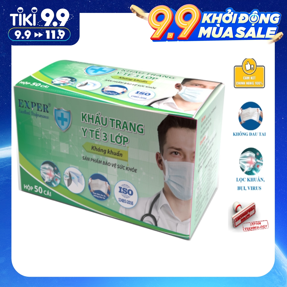 Khẩu trang y tế EXPER 3 lớp kháng khuẩn giành cho người lớn hộp 50 cái