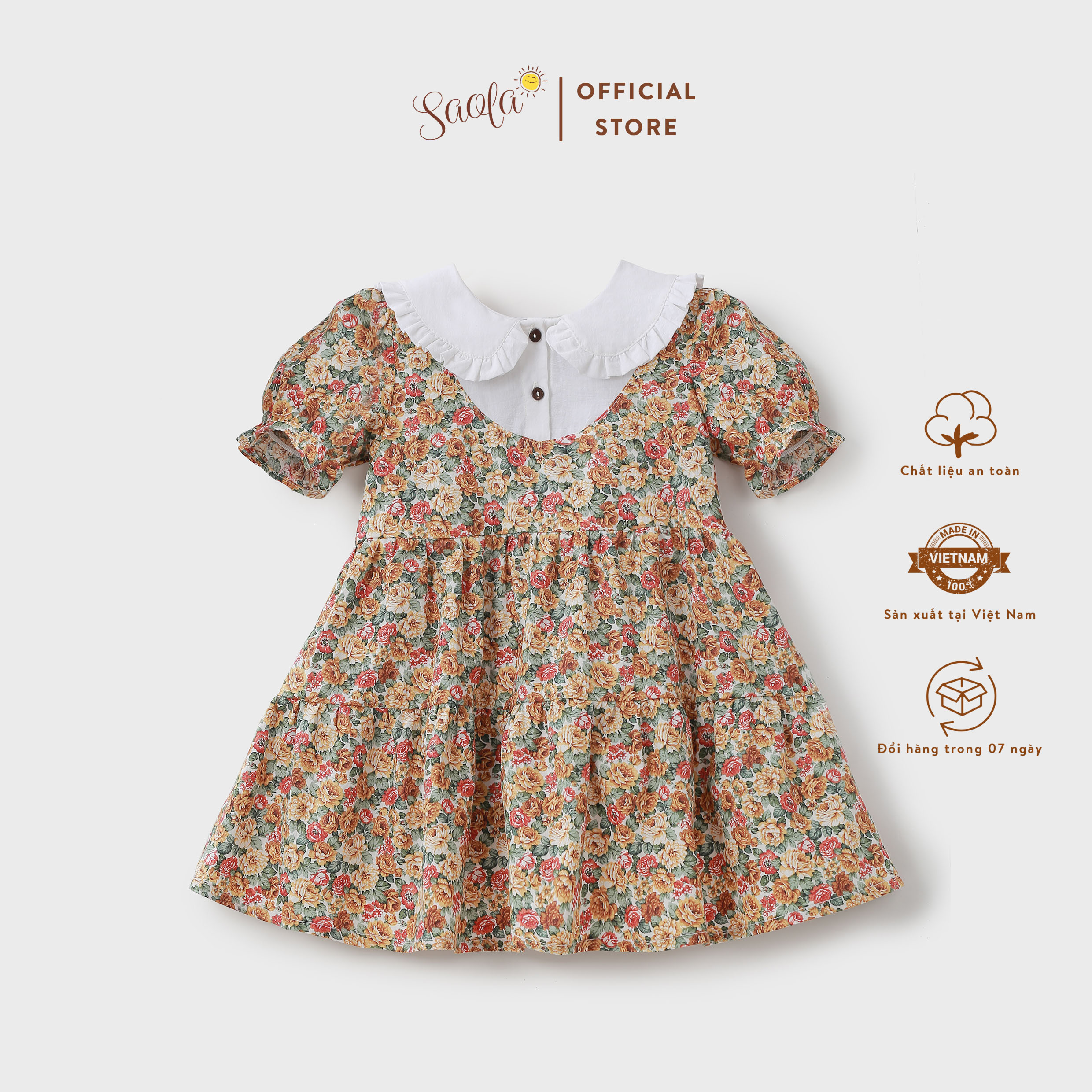 Đầm Hoa Nhí Vintage Cổ Lá Sen Tay Bồng Xinh Xắn Cho Bé - AMELIE DRESS - DRC032 - SAOLA KIDS CLOTHING