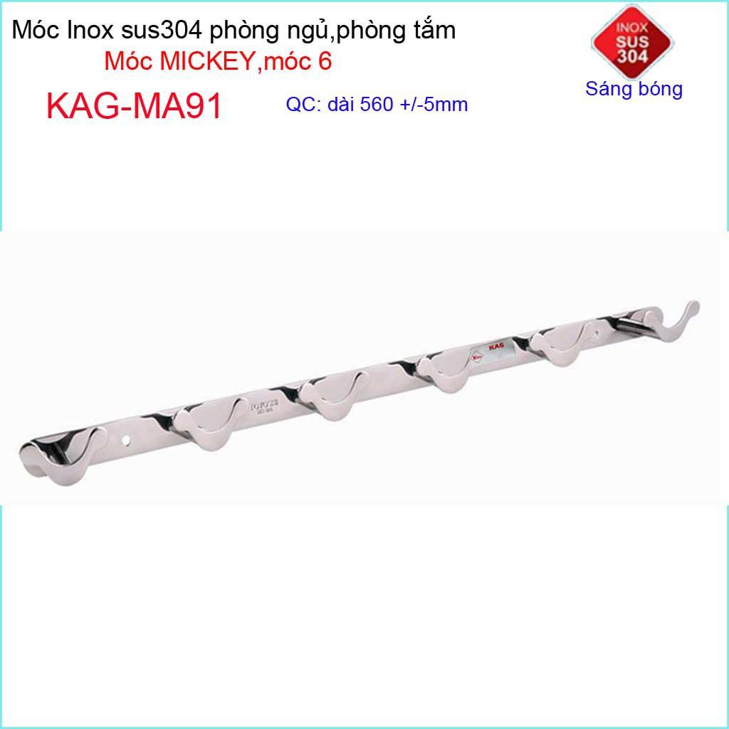 Móc mickey treo quần áo inox 304 cao cấp dày, móc Kace 6 móc treo đồ nhà tắm KAG-MA91