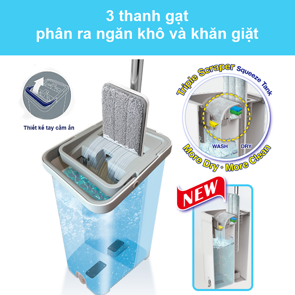 [Phiên bản nâng cấp] Bộ Lau Nhà MyJae Đài Loan Sợi Microfiber 2 Ngăn Tự Vắt Xoay 360 Độ Thông Minh 123cm