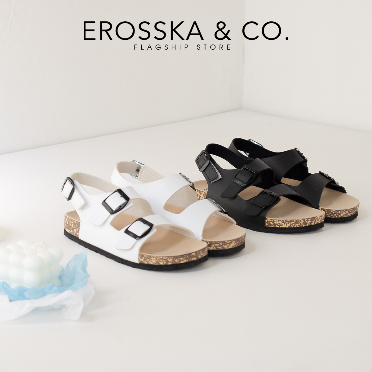 Sandal Birken đế trấu quai ngang phối khoá thời trang Erosska DT012