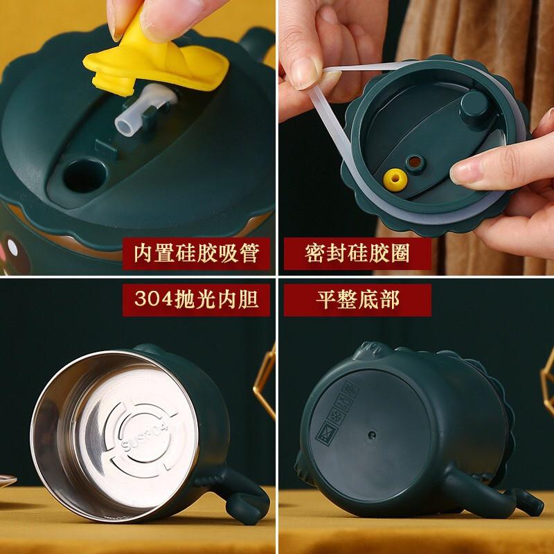 Cốc Giữ Nhiệt Inox Hình Khủng Long Siêu Đáng Yêu Tặng Kèm Ống Hút