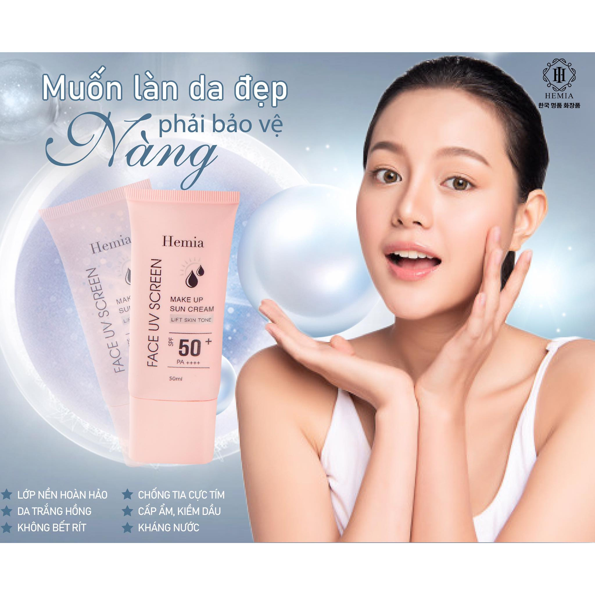 Kem Chống Nắng Dưỡng Trắng Chống Lão Hoá & Kiềm Dầu Kiêm Make Up Nâng Tone Cho Da Hemia Hàn Quốc