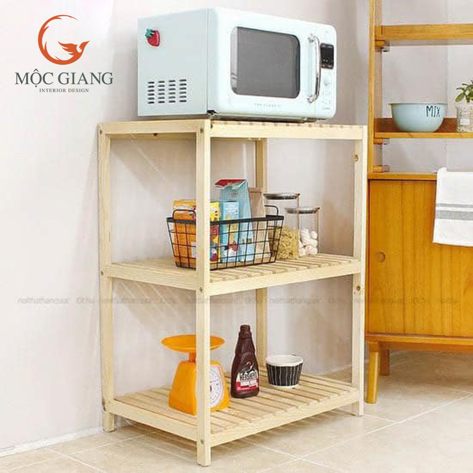 Kệ Lò Vi Sóng 3 Tầng Gỗ Thông - Kệ Gỗ Decor Trang Trí 3 Tầng - Nội Thất Mộc Giang