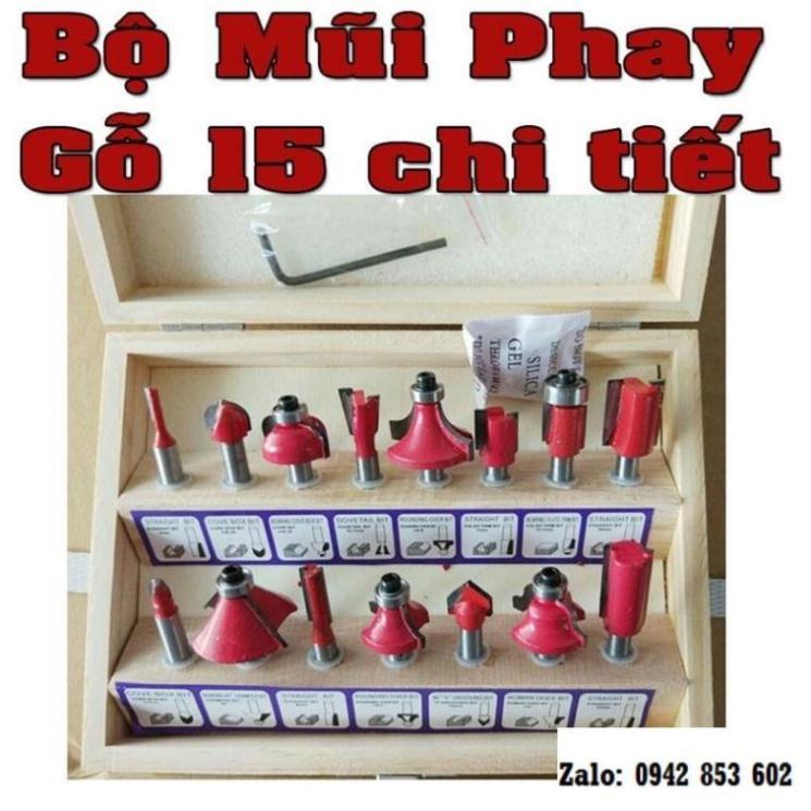 Bộ mũi phay gỗ 15 chi tiết chân 6.35mm