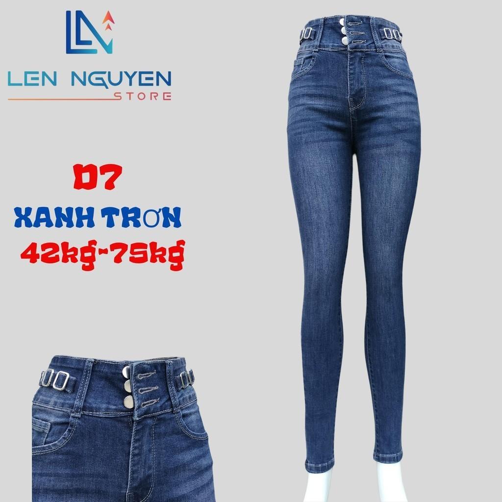 D7_Quần jean nữ, dài, lưng cao, quần bò nữ dáng ôm, quần rin nữ có big size, cho 42kg đến 75kg,LEN NGUYEN STORE  - Xanh Trơn