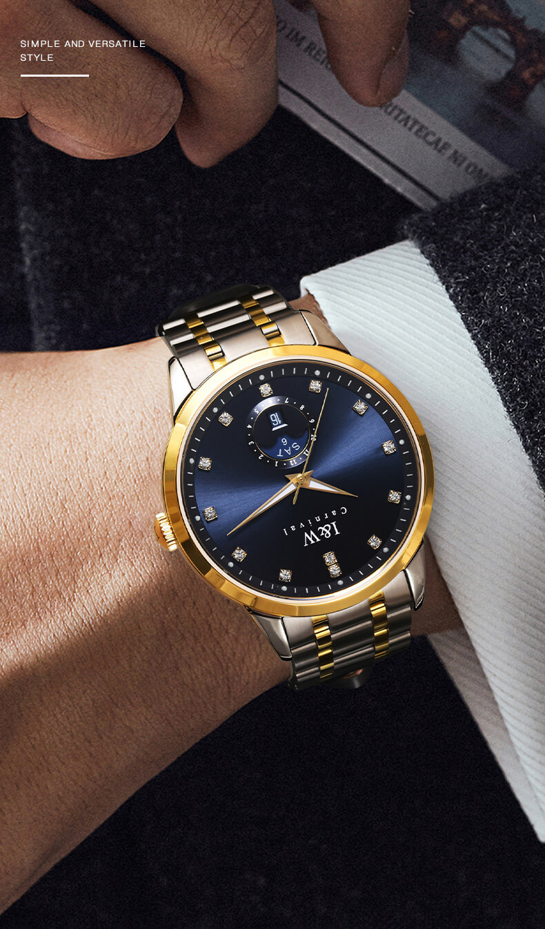 Đồng hồ nam chính hãng I&amp;W Carnival 625G-T2 hàng mới fullbox,kính sapphire,chống xước,chống nước 50m,Bh 24 tháng,máy cơ (automatic),mạ vàng dây thép không gỉ