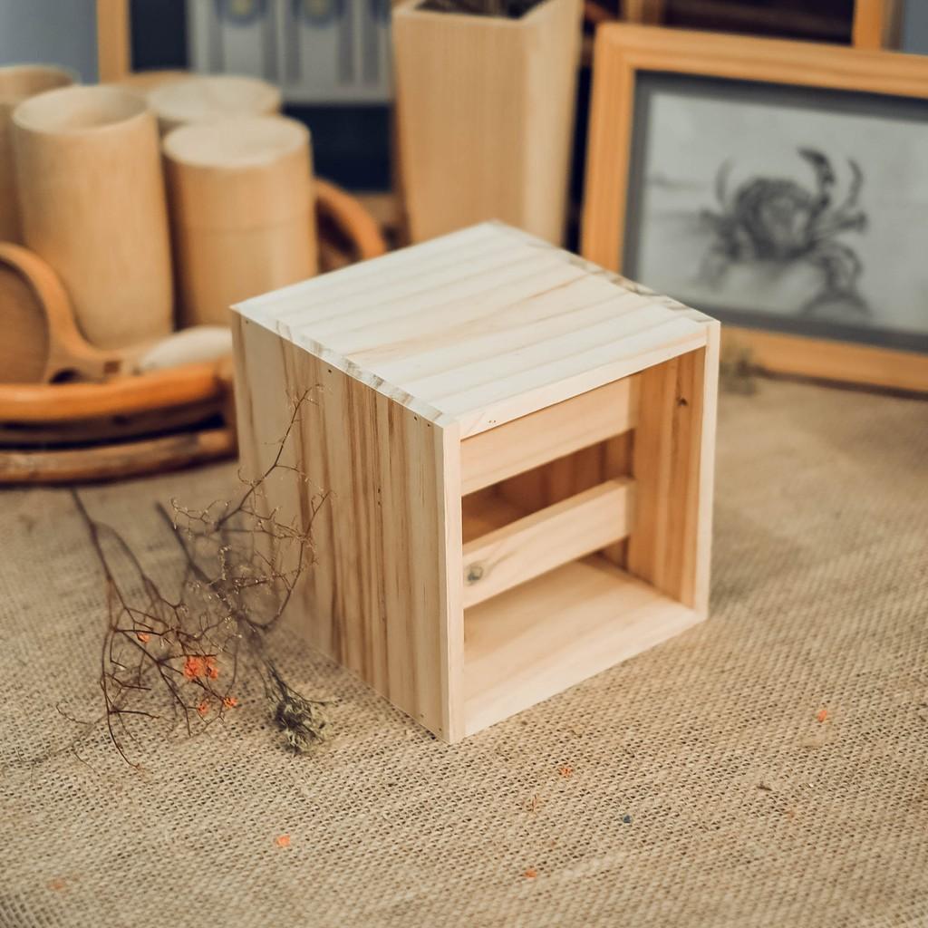Chậu gỗ cắm hoa - Bình gỗ vuông phụ kiện trang trí - wooden pots