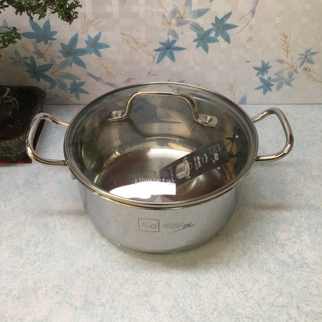 Nồi inox 304 5 đáy nắp kính Fivestar 24cm - Hàng chính hãng