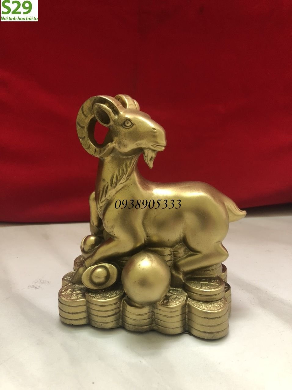 Dê Nằm Trên Tiền Giáp Ngọc,Bằng Đồng Cao Cấp Vật Phẩm Phong Thủy Cao 15cm