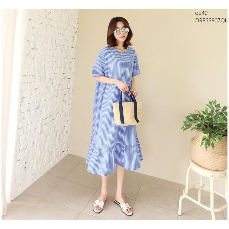 DRESS814 ĐẦM SUÔNG SỌC NGẮN TAY