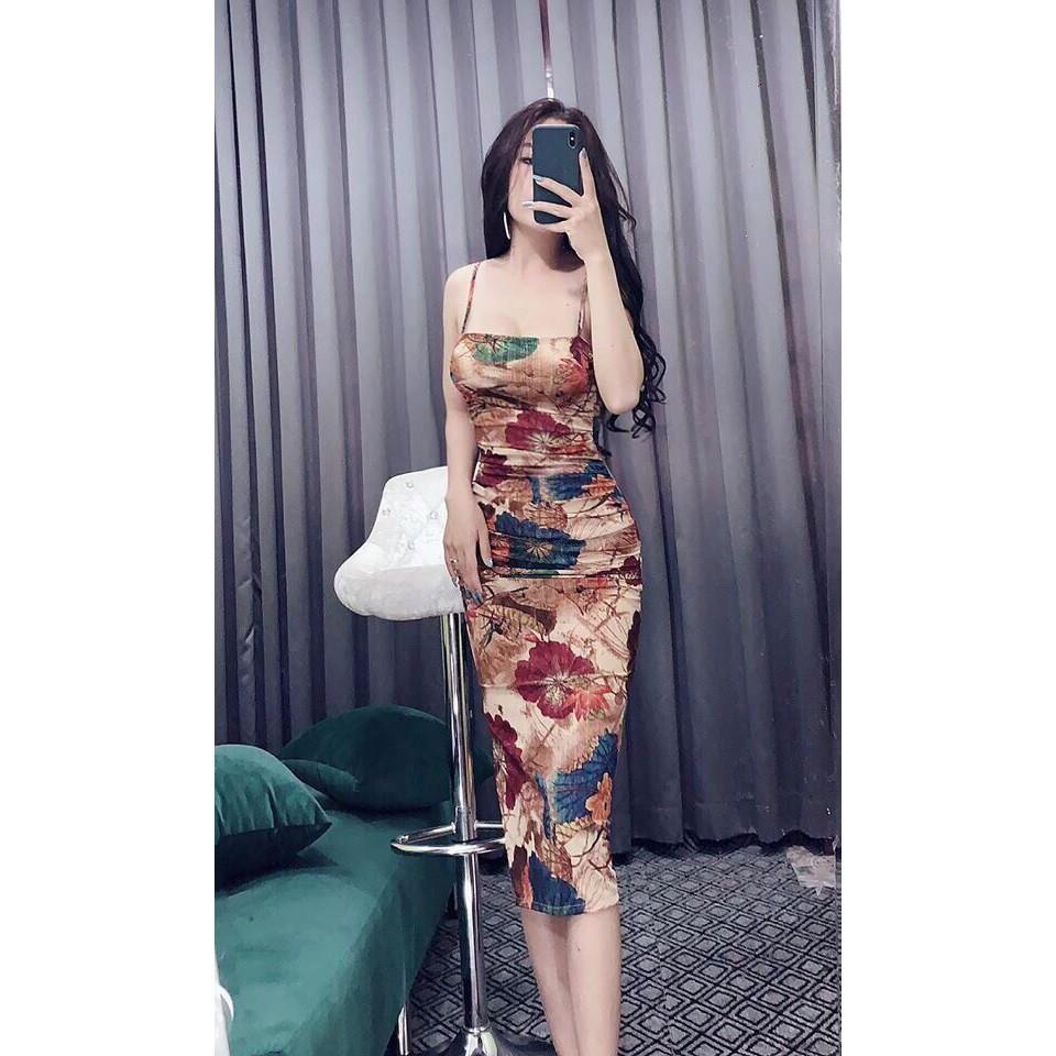 Đầm body 2s họa tiết hoa in nhiệt kèm mút xịn xò