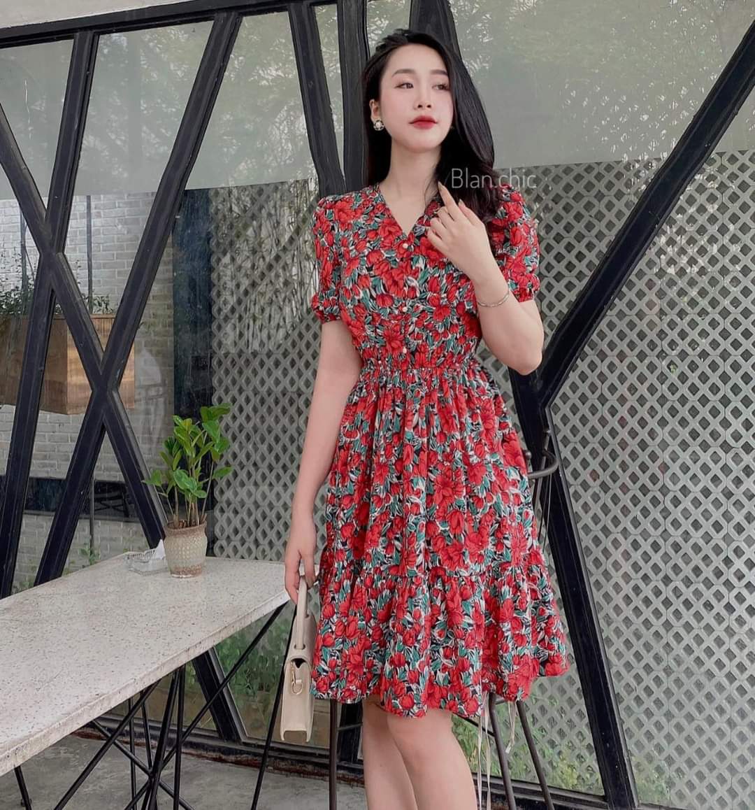 Giảm giá Váy hoa nhí đỏ cam BeeCost #19 Giảm giá Váy hoa nhí đỏ cam BeeCost