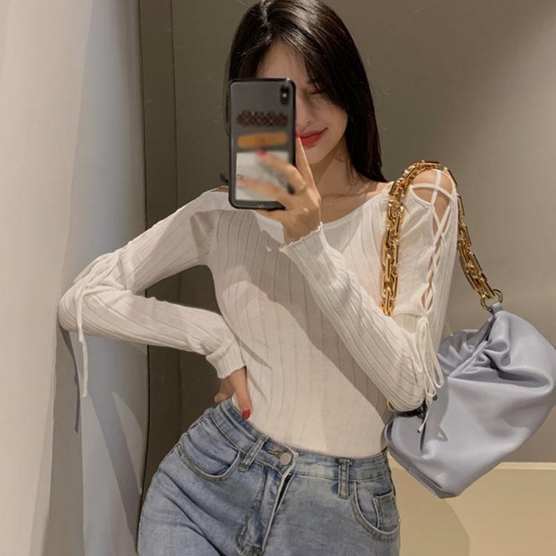 Áo Thun Dệt Kim Màu Trơn Thời Trang Cho Phụ Nữ